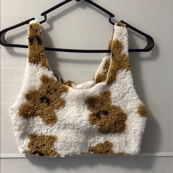 Tops - Cozy Brown and White Fuzzy Teddy Bear Crop Top